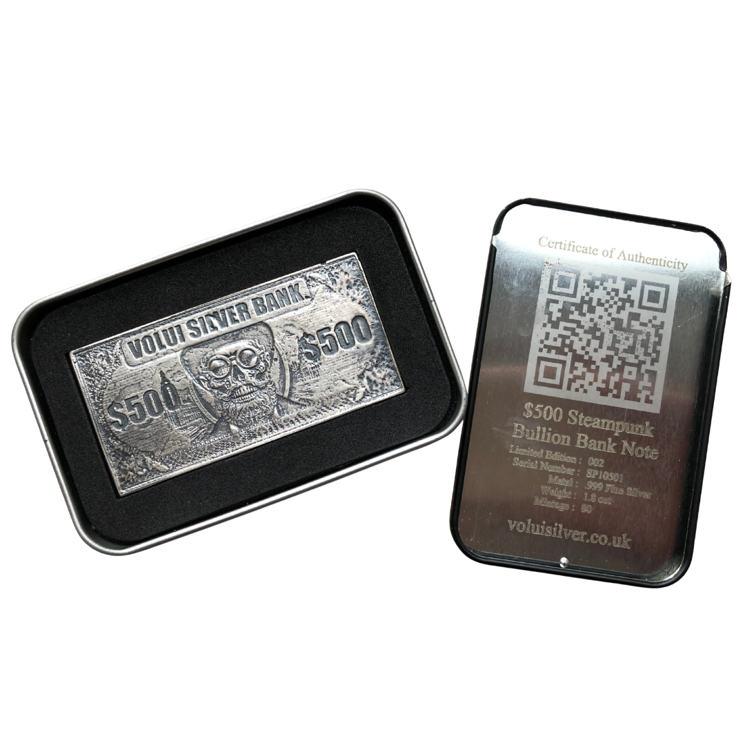 AUCTION! Volui Silver $500 Steam Punk Bullion Bank Note 2/80