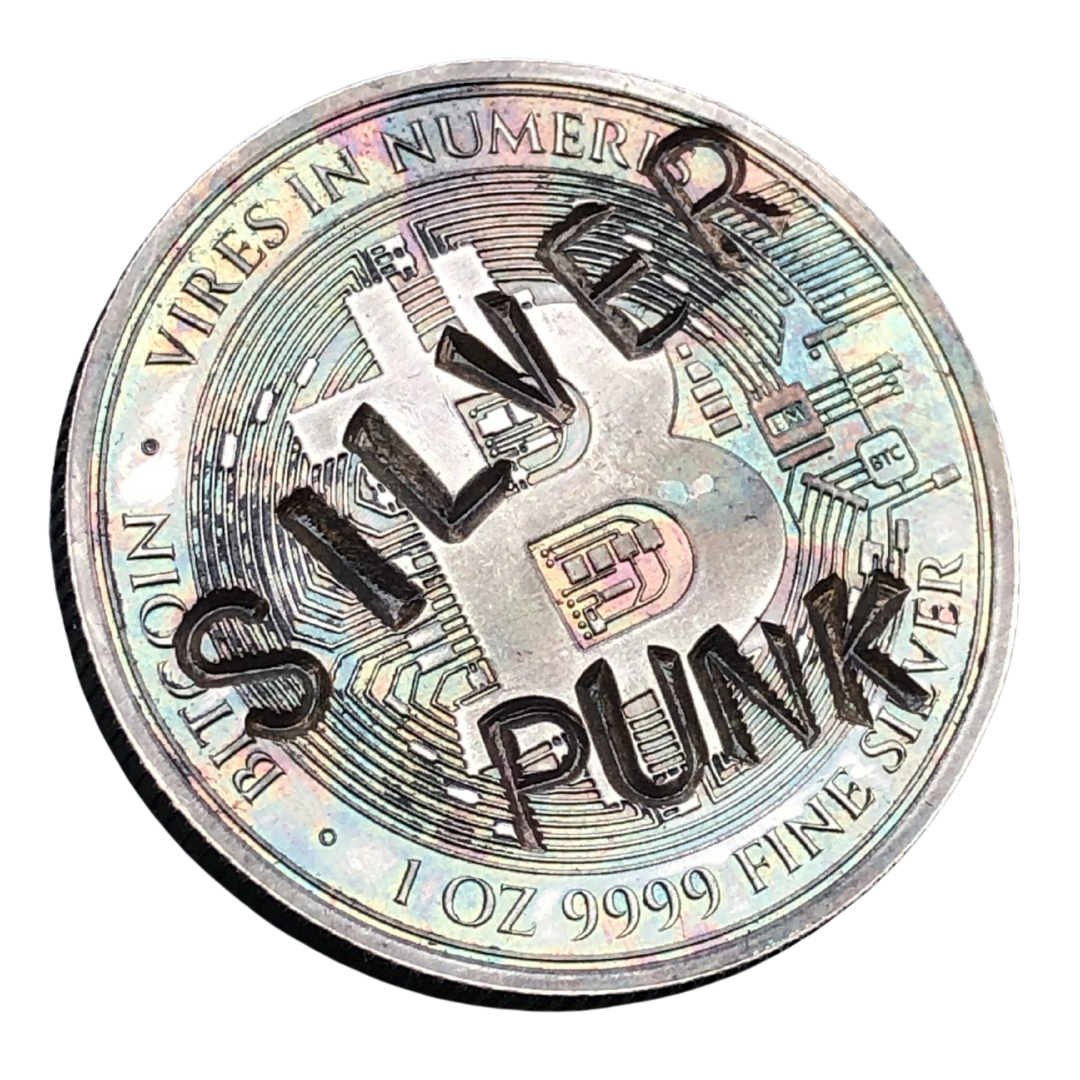 Defaced by Silver Punk 1ozt Niue 2024 Bitcoin 2 Dollars Coin