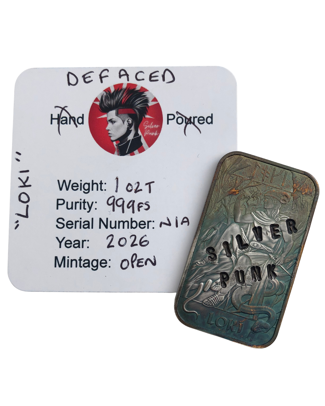 Defaced Loki 1oz Fine Silver Bar