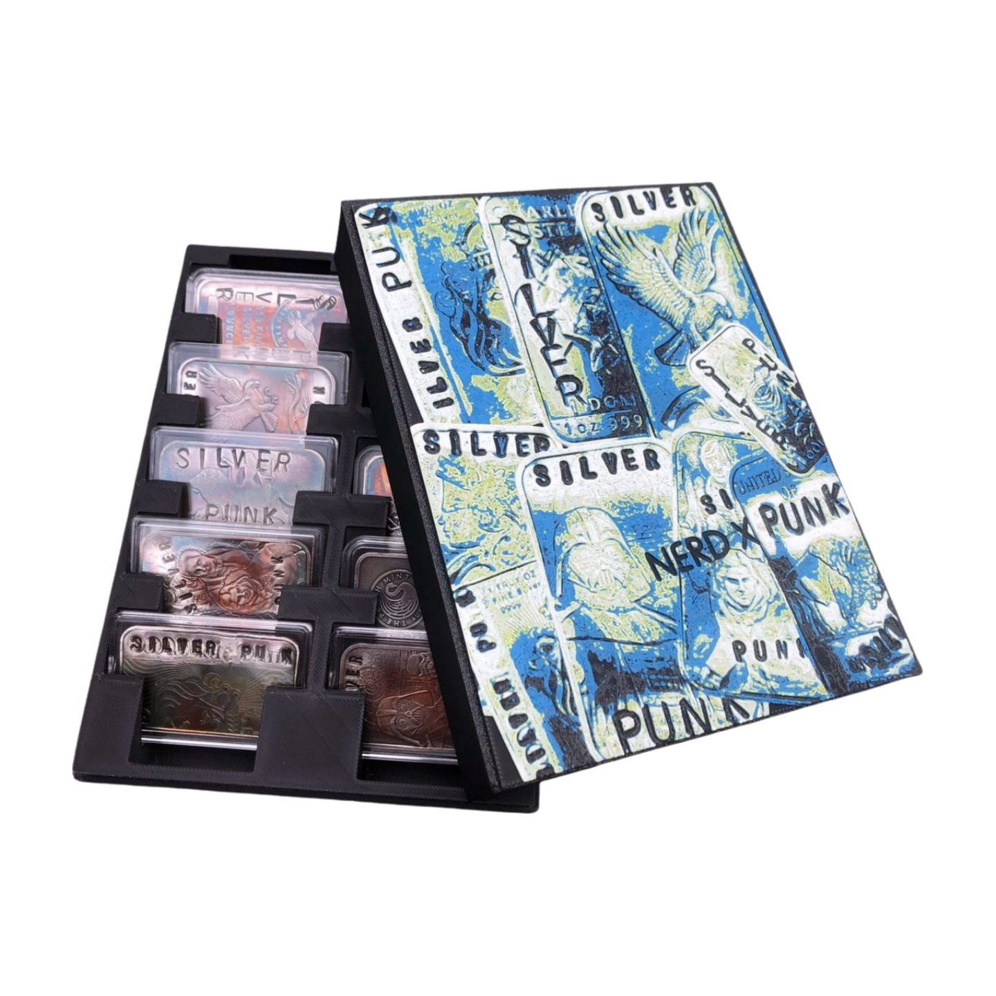 Silver Punk "Defaced" 10-Bar Storage Box – Designed by NerdUK